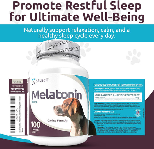 K9 Select Melatonin for Dogs, Calming Treats, Sleep Aid, 3 mg, 100 Vegetarian Capsules