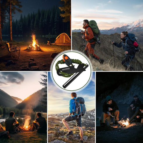 Fire Starter Ferro Rod, 4 Inch Flint and Steel Survival Kit for Camping and Hiking, 6-in-1 Emergency Fire Steel