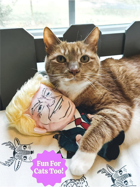 8" Plush Donald Trump Squeak Dog Toy - Hilarious Political Chew Toy for Dogs & Cats, Perfect for Fetching & Cuddling