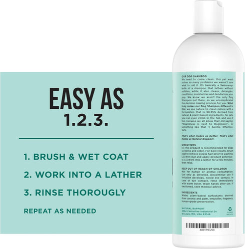 Natural Rapport Dog Shampoo - Complete Wash for All Breeds, 16 fl oz - The Only Dog Shampoo Dogs Need