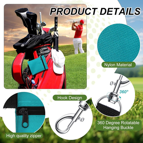 WILLBOND 12 Pcs Golf Tee Pouch - Multicolor Bag Holder with Metal Lobster Claw Clip, Portable Golf Accessories for Men,