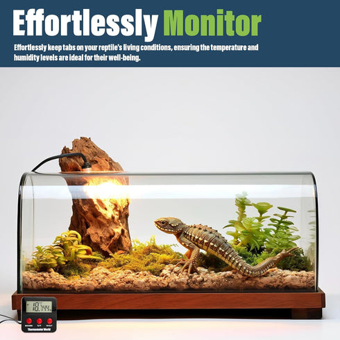 Digital Reptile Thermometer and Humidity Gauge, Remote Probes for Terrarium, Hygrometer, Thermo Humidor