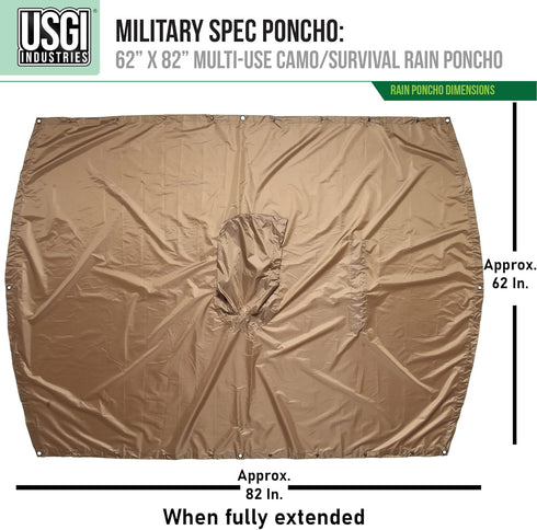 USGI Industries Military Style Poncho - Multi Use Rip Stop Camouflage Rain Poncho