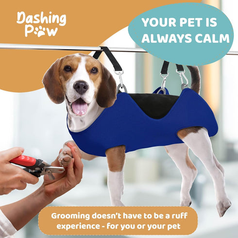 Dog Grooming Hammock with Durable Carabiner Clips & Straps, Soft Comforting Harness + Nail Trimmer for Large Dogs