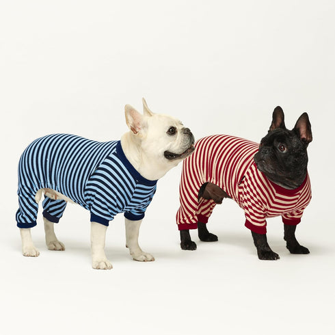 Fitwarm Blue and White Striped Dog Pajamas - Waffle Onesie for Small Dogs, Pet Cat Outfit, XXL