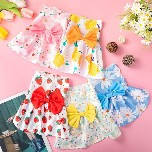 5 Pieces Cute Dog Dress - Summer PET Puppy Clothes with Bow Knot for Small Pets, 5 Styles (Large)