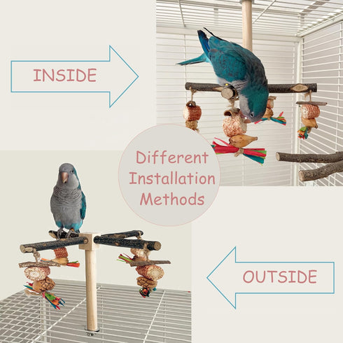 ROOJUNE 360 Finches) Bird Perch Rotating Perch with Natural Chew Toys - Spinning Bird Toys Cage Accessories- Parrot