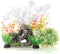JIH Aquarium Fish Tank Decor Set, 7 Pieces of White Plastic Plants and Cave Rock, Small and Large Artificial Plants