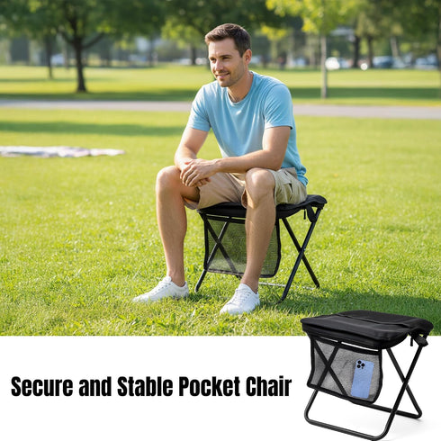 GQIRIL (13 10.6 Inch) Pocket Chair Folding for Adult - Foldable Handbag Camping Stool for Travel Fishing Hiking Queue