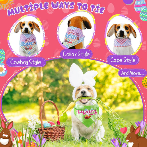 100 Sweetude Pcs Easter Plaid Dog Bandanas Bulk with Sayings Easter PET Scarf Bibs Adjustable Washable Kerchief Holiday