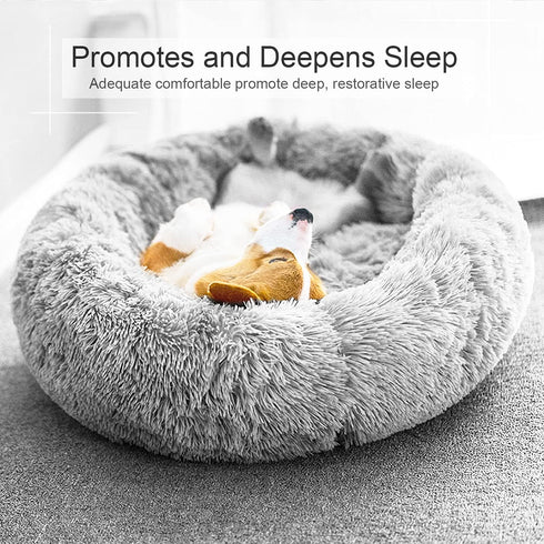 Dog Bed, Cat Calming Bed, Faux Fur Pillow Pet Donut Cuddler Round Plush Bed for Large Medium Small Dogs