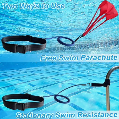 Swimming Resistance Training Set, Aquatic Resistance Belt, Swim Parachute, Pool Harness Trainer, Swim Exercise Accessory