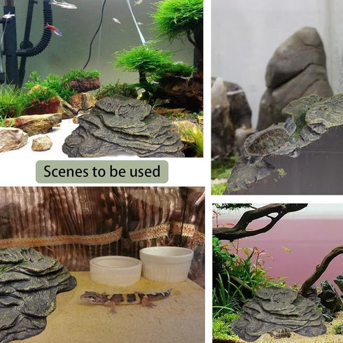 PINVNBY Turtle Basking Platform, Large Reptile Climbing Shale Resin Ledge with Suction Cups