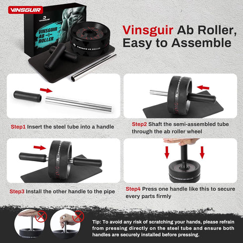 Vinsguir Ab Roller Wheel for Abdominal & Core Strength Training, Fitness Equipment with Knee Pad Accessories