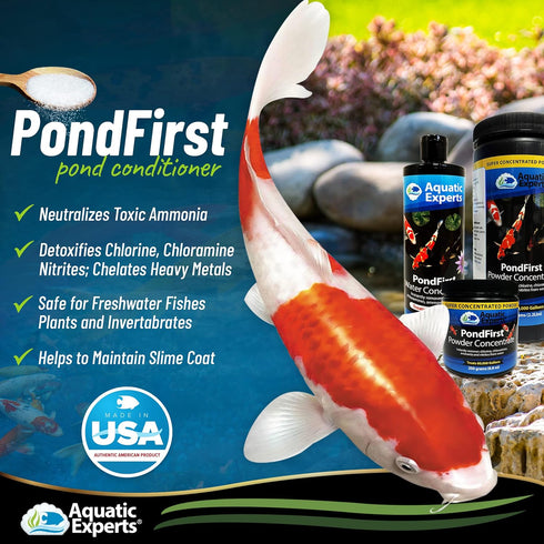 PondFirst Pond Water Conditioner - Concentrated Instant Dechlorinator for Fish Ponds, Makes Water Safe for Koi and Goldfish, Made in The USA, Aquatic Experts (500 ml)