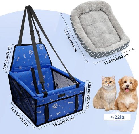 PetsHome Dog Car Seat Foldable Dog Car Booster Seat with Removable Thick Mat Waterproof Breathable Oxford Travel Bag for Small to Medium Dogs, Puppies, and Pets-Pattern Blue