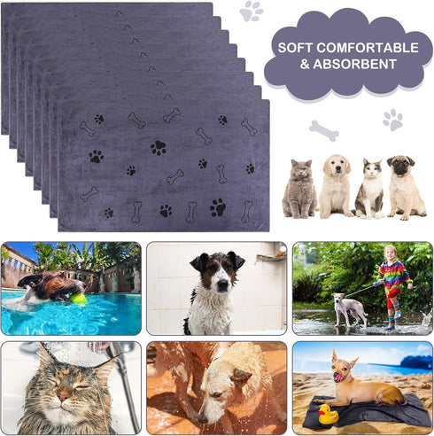 Chumia 8 Pcs Bulk Microfiber Towels for Drying Dogs, Absorbent Pet Bathing Supplies (40 x 24 Inch, Gray)