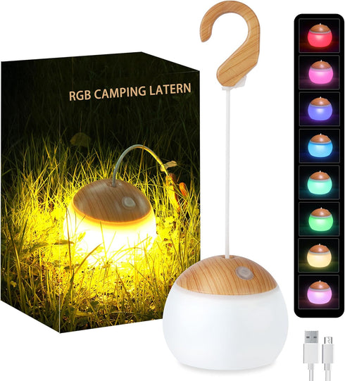 LED Camping Lantern with 4 Light Modes - Rechargeable, Waterproof Tent Light with Hanging Hook for Hiking