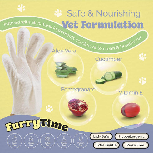 Pet Glove Wipes for Dog & Cat Cleaning, 30 Gloves, Hypoallergenic Dry Bath for Puppy, Kitten, and Coat Care