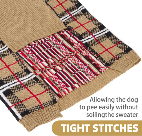 PUPTECK Dog Sweaters for Large Medium Small Dogs, Fall Classic Plaid Style Holiday Winter Coat for Boys and Girls