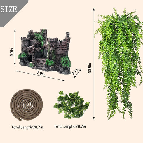 PINVNBY Resin Castle Reptile Habitat Decorations, Realistic Lizard Hideouts Cave Ornament for Chameleon, Snake, Gecko,