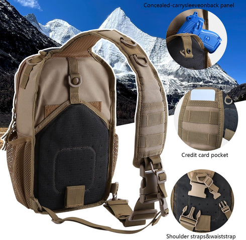 Pack Backpack Rover Sling Tactical Shoulder Sling Bag with Bottle Holder Crossbody Chest Bag, Coyote