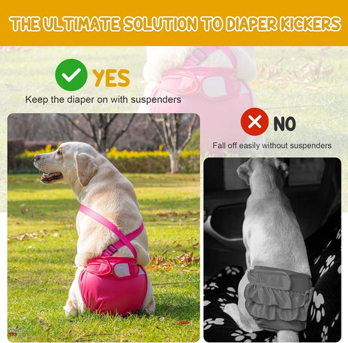 3 Pack Avont Washable Female Dog Diaper with Suspender, Reusable Girl Doggie Diapers for Small Medium Large Doggy