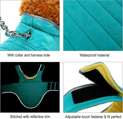 Mogoko Reflective Reversible Dog Winter Coat with Harness/Leash Hole - Waterproof Pet Jacket Warm Vest for Cold Snow