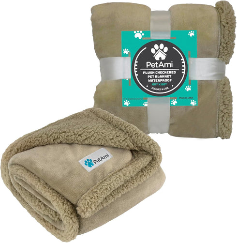 PetAmi Waterproof Dog Blanket for Small Medium Dogs, Sherpa Fleece Couch Cover Protection, Reversible Soft Washable