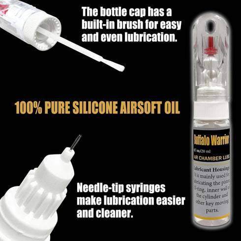 Buffalo Warrior Medium-Viscosity Air Gun Silicone Oil Lubricant: Maintenance Fluid for O-Rings, Piston Seals, and Metal