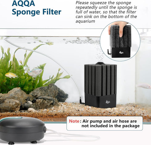 AQQA Whisper Submersible Filters for Aquarium, Medium Foam Filter for Freshwater & Saltwater (20-110 Gallon)