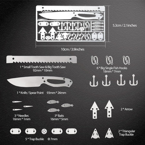 Survival Card Multitool Camping Kit, 9PCS Portable Survival Tool with Fishing Line Gear, Credit Card Wallet with Felt