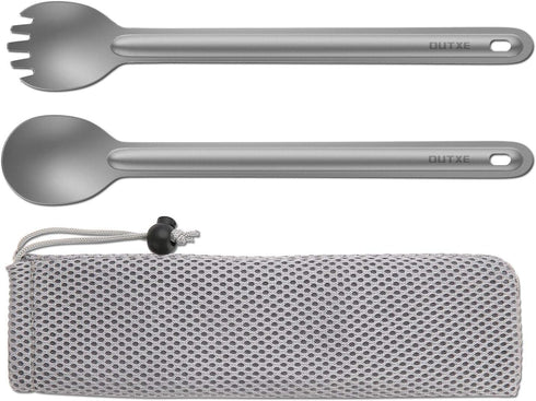 OUTXE Titanium Long Handle Spork and Spoon Set - 8.7-Inch Soup Spoon, Eco-Friendly for Camping