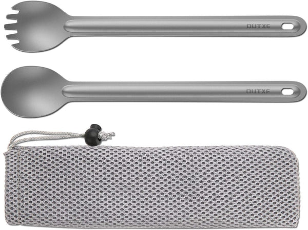OUTXE Titanium Long Handle Spork and Spoon Set - 8.7-Inch Soup Spoon, Eco-Friendly for Camping