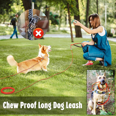 Long Chew Proof Dog Leash, Heavy Duty Tie Out Cable for Medium Large Dogs, 10/20/30/50ft with Padded Handle