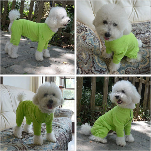 Lovelonglong Green Dog Pajamas, Lightweight Pure Cotton 4 Legs Jumpsuits T-Shirt PJS Costume for Large Medium Small