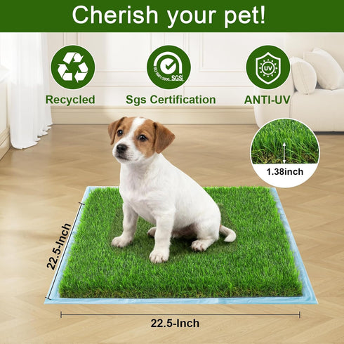 THREE ORANGES 2-Pack 23x23 inch Washable Artificial Grass Pads for Dogs, Reusable Turf Mats, Realistic Grass for Indoor