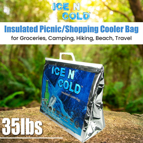 35 lbs (Pack 1) ICE N COLD Insulated Cooler Bag - Large Capacity of | Lightweight, Soft, Collapsible | Ideal