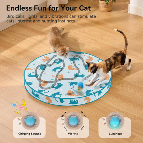 3 ZOMISIA Interactive Cat Toy Ball, Hide and Seek Cat Toys in Play Mat, Moving Rolling Kitten Toys for Indoor Bored
