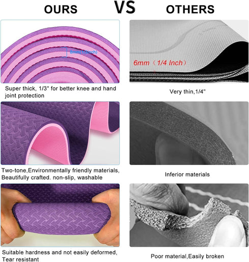 QMKGEC Yoga Mat 1/3 inch, 8mm TPE Non-Slip Extra Thick Eco-Friendly Exercise Mats for Yoga Workout Pilates for Men Women