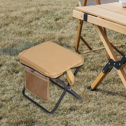 Aymzbd Backpacking Folding Camping Stool with Side Pocket Portable Small Foldable Chair Footrest for Park Hiking Garden