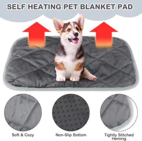 4 Pack Self Warming Dog Mat & Self Heating Cat Pad, Extra Warm Thermal Pet Bed, Washable Crate Mat, Gray (19 x 27.5