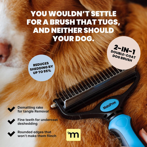 MalsiPree Dog Brush for Shedding, 2 in 1 Undercoat Rake Deshedding Tool for Medium to Large Dogs, Pet Dematting Comb