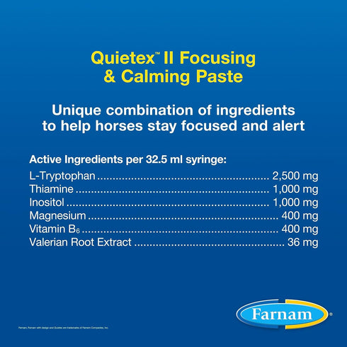 Farnam Quietex II Horse Calming Supplement Paste, 32.5 ml Syringe - Helps Manage Nervous Behavior in Horses