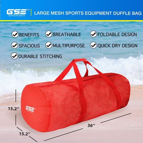Red Heavy-Duty Large Mesh Sports Duffle Bag, Dry Bag, Diving Equipment Scuba Bag with Zipper. Great for Gym Workout