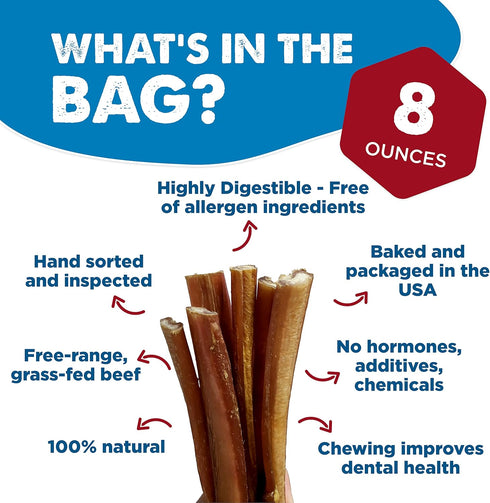 4-8 Inch 8 oz (Pack 1) Best Bully Sticks Odorless Bully Sticks for Dogs - of - Natural Grass-Fed Beef, No Rawhide