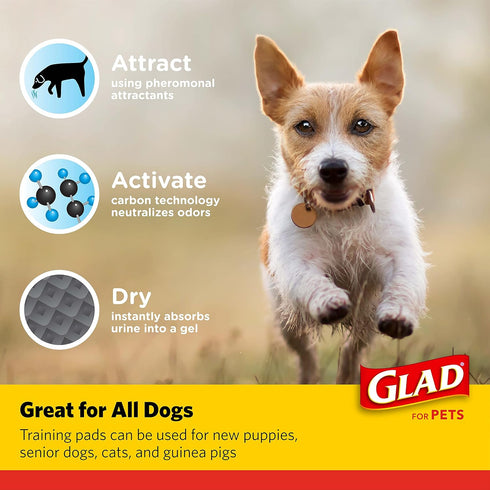 Glad for Pets Activated Carbon Dog Training Pads, 23" x 23", 150 Count, Absorbent Black Disposable Indoor Pee Pads