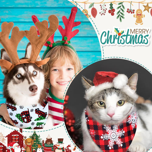 40 Pcs Christmas Dog Bandanas Bulk Adjustable Xmas Dog Scarves Bibs Triangle Reversible Puppy Bandana Pet Neckerchief