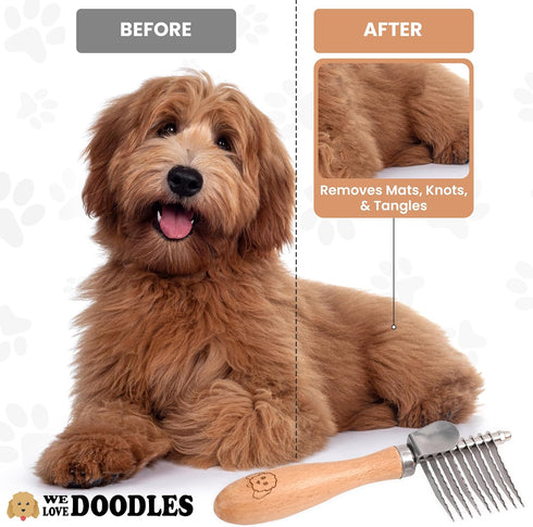 Dog Dematting Brush & Rake, Detangler Tool for Grooming, Best for Doodles, Poodles, Goldendoodles, Cats & Other Pets