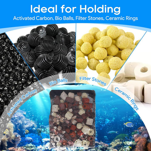 Aquarium Filter Media Bags, 8 Pack with Zipper, Reusable Strong Polyester Fine Mesh for Activated Carbon